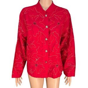 Tantrums Collection red silk blend embroidered jacket blazer size PL